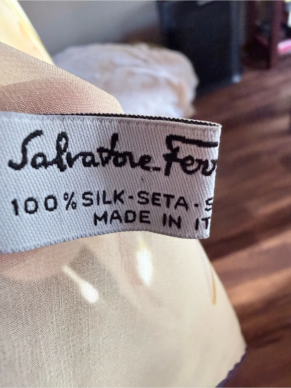 Salvatore Ferragamo Cream and Yellow Silk Scarf